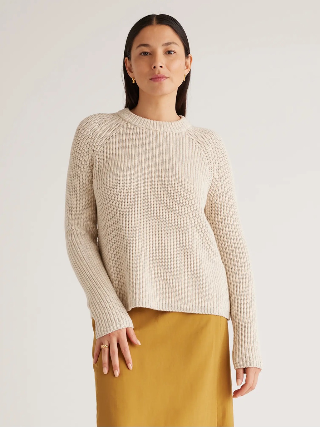Quince 100% Organic Cotton Fisherman Crew Sweater Womens Xs Speckled Beige Knit
